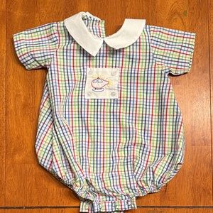 Plaid Baby Romper with Helicopter Patch